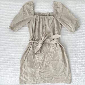 Faherty Khai Belted Puff Sleeve Square Neck Cotton Poplin Mini Dress Birch Small